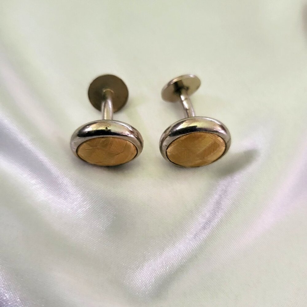 Vintage Gold Cloth & Silver Hardware nd Cufflinks – Etched Detail, Classic Style